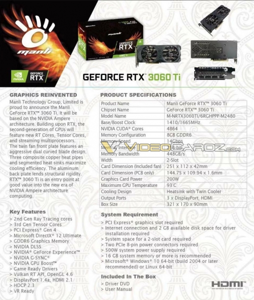 Раскрыты полные характеристики GeForce RTX 3060 Ti: много ядер CUDA и 8 Гбайт памяти в среднем сегменте от NVIDIA