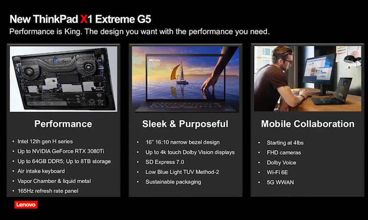Lenovo представила мощный рабочий ноутбук ThinkPad X1 Extreme G5 на базе Alder Lake и GeForce RTX 3080 Ti