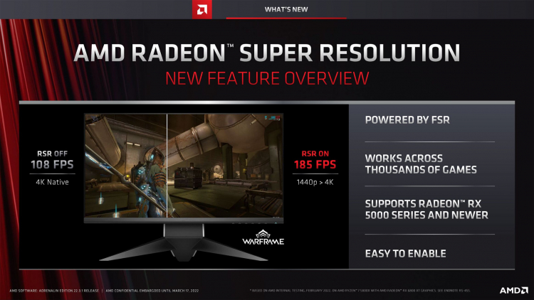 AMD выпустила драйвер Radeon Software Adrenalin Edition 22.3.1 с поддержкой технологии масштабирования RSR и множеством новых функций