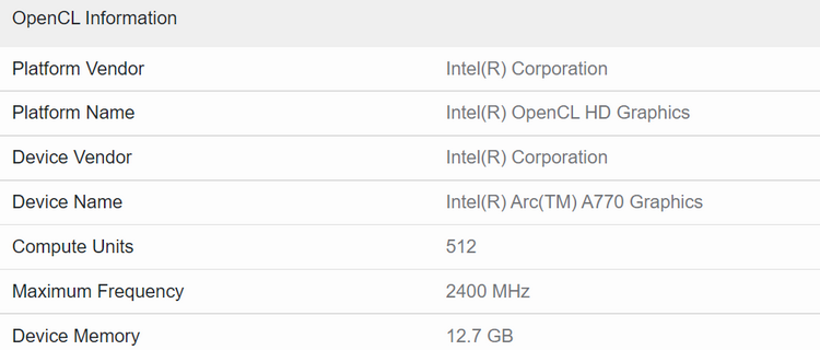 Настольная видеокарта Intel Arc A770 отметилась в тесте Geekbench, показав производительность как у GeForce RTX 2070