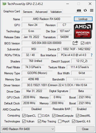 AMD лишила видеокарту Radeon RX 6400 поддержки ручного разгона