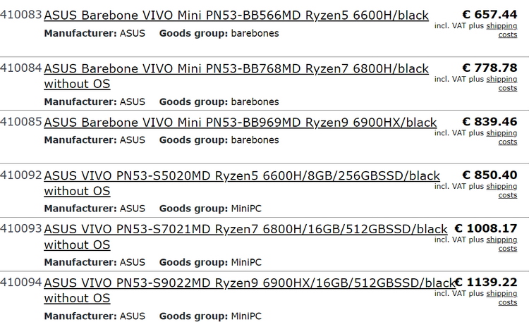 ASUS выпустит Vivo PN53 — аналоги Intel NUC на базе AMD Ryzen 6000H