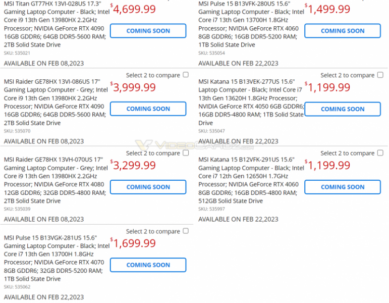 Выяснились цены игровых ноутбуков MSI с видеокартами GeForce RTX 4000 — за флагман просят $4700