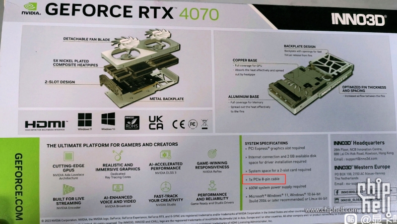 GeForce RTX 4070 действительно выйдет в версиях с одним 8-контактным разъёмом питания