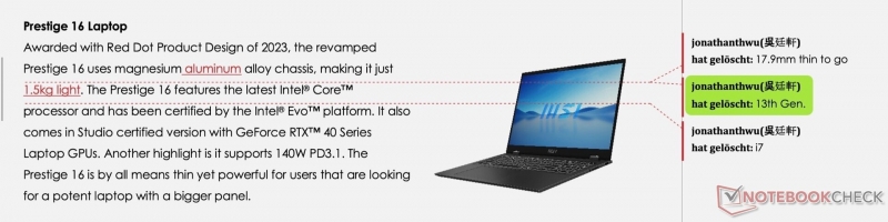 MSI показала на Computex 2023 первый ноутбук с процессором Intel Meteor Lake