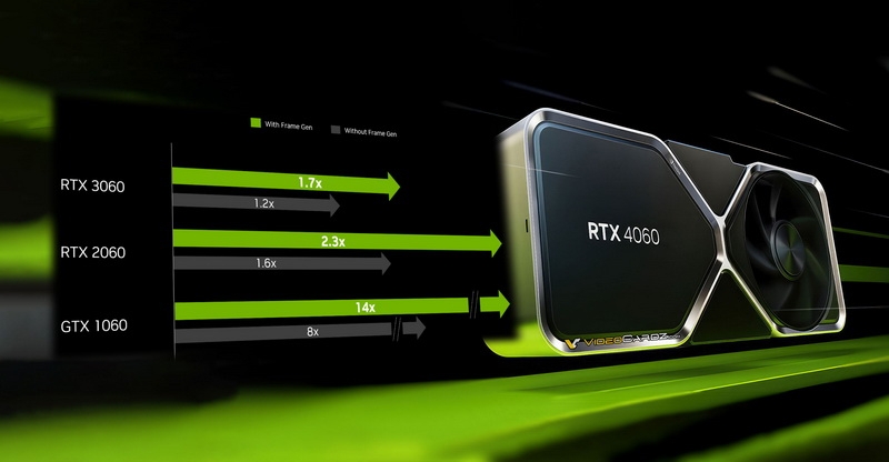 NVIDIA заявила, что GeForce RTX 4060 будет до 20 % быстрее RTX 3060 в играх, даже без генерации кадров