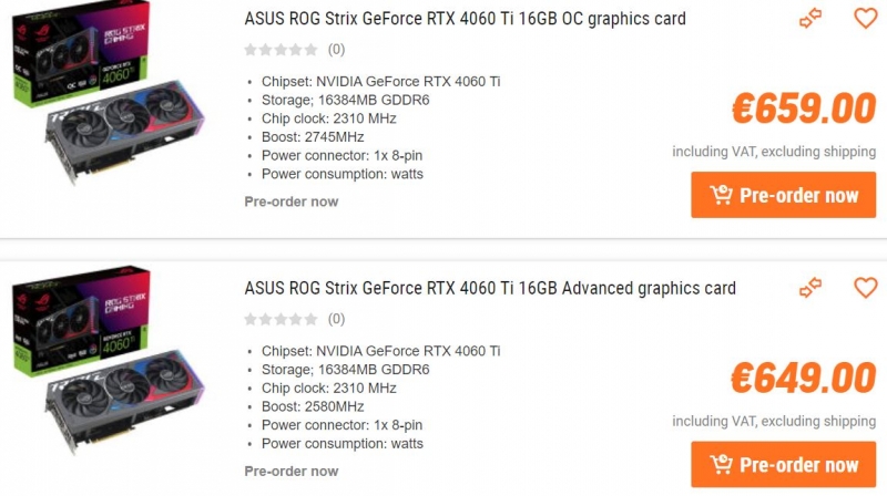 ASUS GeForce RTX 4060 Ti 16GB ROG Strix оказалась дороже более быстрой GeForce RTX 4070