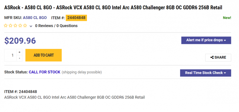 Intel Arc A580 поступила в продажу через год после анонса — на 30 % дешевле Arc A750 и пока лишь в Японии