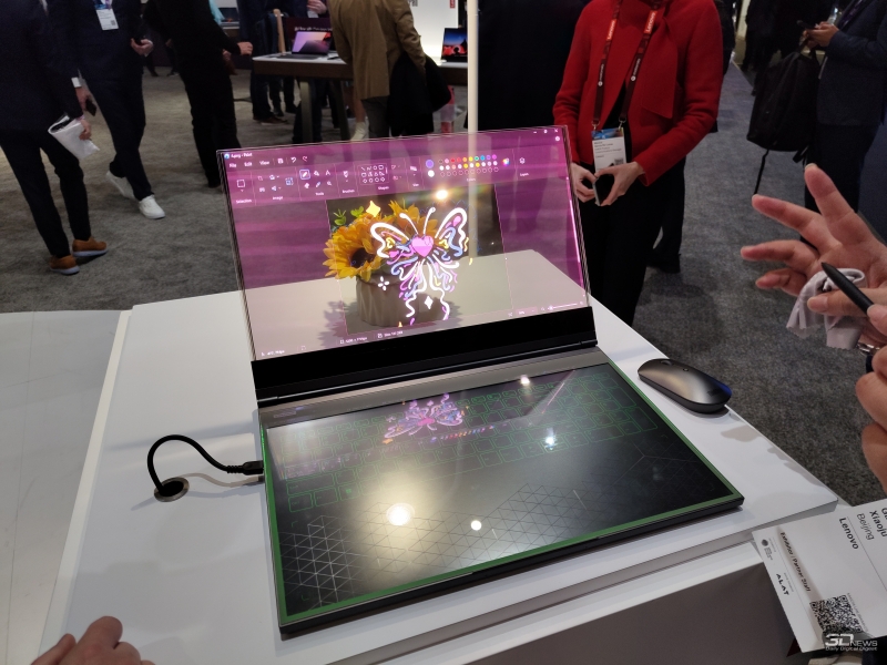 Lenovo показала концептуальный ноутбук с прозрачным MicroLED-дисплеем 