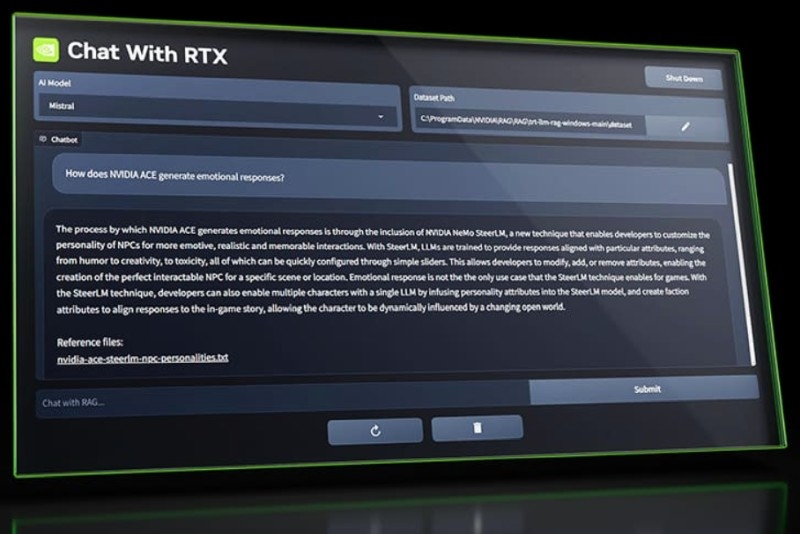 NVIDIA представила Chat with RTX для запуска ИИ-чат-ботов локально на ПК 