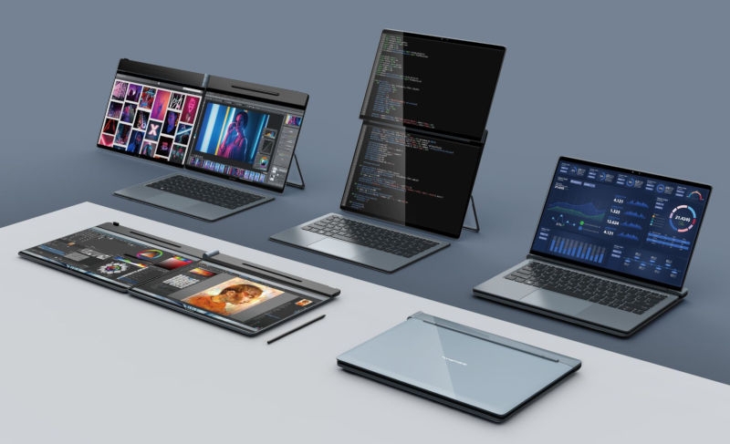 Представлен концепт ноутбука Compal DualFlip с двумя экранами, которые можно раскрывать в разные стороны 